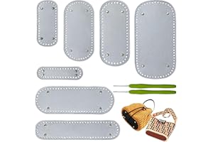 Yayatty 7 Pieces PU Leather Bag Bottom for Crochet, Silver Oval Knitting Crochet Bags Bottom with Crochet for DIY Handbag Shoulder Bags Purse Making Supplie