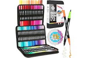 ZENO Set Pennarelli 72 Doppia Punta con Valigetta – Pennarelli Professionali per Adulti, Disegno e Colori – Marker Punta Fine e Punta Pennello, Brush Pen per Artisti, Libri da Colorare, Mandala