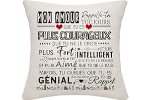 Bommex Mon Amour Rappelle-toi Toujours Que Tu ES Plus Courageux Housse de Coussin pour Petit ami Mari Cadeau d'anniversaire Saint-Valentin Cadeau de Noël Cadeau d'inspiration(Mon Amour)