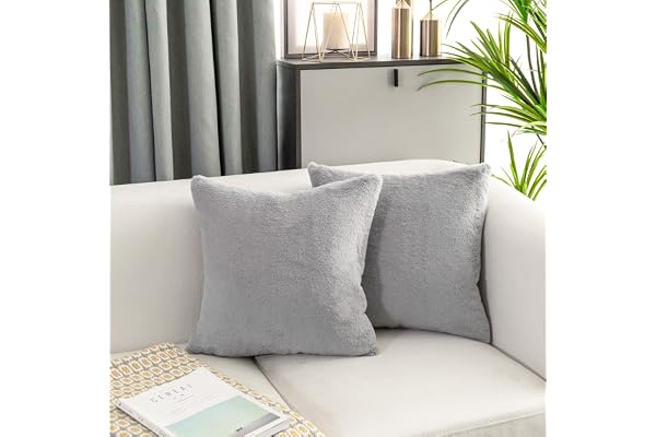 Hem Briljant Fluffiga Grå Kuddfodral 45 cm x 45 cm, Mjuk Fuskpäls Dekorativ Fyrkantig Prydnadskudde för Soffa Bil Kontor, Plysch Fårskinn Kuddöverdrag, 2 st, (45 x 45