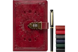 ZXHQ Journal intime avec serrure pour femmes hommes, journal secret pour filles, carnet d'écriture en cuir rechargeable, format A5 (8,5 × 5,9 pouces)