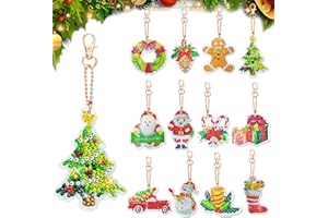 LYLIDIA Portachiavi Pittura Diamante Natale 12 Pezzi Diamond Painting Keychain Kit Doppia Faccia 5D Natale Pittura Diamante Portachiavi Fai Da Te Mosaico Painting Pendant Decorazione natalizia