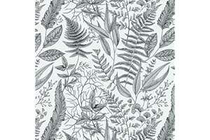 Fiula Gris Feuillages Papier Peint 41 cm x 600 cm Papier Adhésif Décoratif Papier Peint Adhesif Mural Papier Autocollant pour Meuble Salon Chambre à Coucher Imperméable