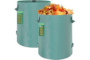 AXPQHL 2X 500L Gartenabfallsack,Selbststehend Witterungsbeständig - Abwaschbar Stabile Gartensäcke Laubsack Gartensack für Grünabfälle mit Griffen für einfaches für Gras Laub Hecke Gartenabfall (2p)