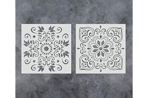 G GSS DESIGNS GSS Designs Pack of 2 Stencils Set (12x12 Inch) Painting for Wood Wall Furniture Floor Tiles Fabric Template - Reusable Art Painting Stencils