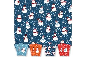 Christmas Wrapping Paper. 8 XL Sheets (50 x 70cm). Happy Snowmen Design. Gift Wrap pack with matching Tags. Cutting grid on reverse. Printed in UK. By Absolutely Yours.