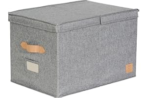 LOVE !T STORE !T LOVE IT STORE IT Pudełko do przechowywania premium z pokrywką XL – wykonane z lnu – pole na opisy – wzmocnione drewnem – bardzo duże i stabilne – szare – 50 x 33 x 32 cm