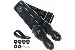 Nefelibata Gitarrengurt mit Plektrumtasche, 2,3-Zoll-Veganes Leder-Gitarrengurte im Porter-Stil, 60er-Jahre-Western-Vintage-Stil mit Plektren, Gurtknopf und Gurtschlössern