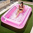 SLOOSH Inflatable Tanning Pool Lounger Float, 85" x 57" Extra Large Pool Floats Adult with Pillow, 4 in 1 Suntan Tub Raft Floatie,Sunbathing Bed Lounge for Water Blow Up Ball Pit Party Gifts, XL-Pink