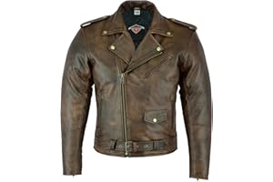 Texpeed Giacca da moto da uomo in pelle Marlon Brando - Giacca da moto da turismo con protezione originale da motociclista CE (EN 1621-1) Marrone - XL