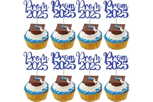 SYKYCTCY 24 Pack Prom 2025 Graduation Cupcake Toppers Glitter 2025 Prom College Cupcake Picks for Congrats 2025 Graduation Class of 2025 Theme School Party Cake Decoration Supplies Blue