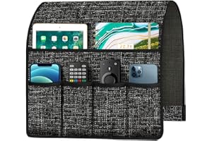 Joywell Anti-Slip Sofa Remote Holder, Couch Caddy with 6 Pockets, Cotton Linen, for Smartphone Tablet Magazines DVD Eyewears, Black