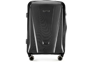 WITTCHEN Explorer Line walizka podróżna, bagaż podręczny, bagaż kabinowy, twarda obudowa z poliwęglanu, z 4 podwójnymi kółkami, zamek szyfrowy, uchwyt teleskopowy, Explorer Line, czarny, M, Średnia