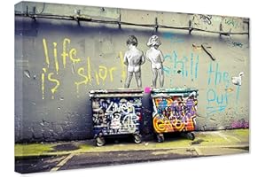KUNSTBRUDER Banksy Life is krótkie obrazy na płótnie, gotowe do zawieszenia, Banksy like druk na płótnie, druk artystyczny, nowoczesne obrazy ścienne, dekoracja ścienna (50 x 70 cm)
