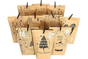 PAPIERDRACHEN Calendrier de l'Avent extravagant à remplir - avec 24 Sacs-Cadeaux Bruns et 24 Autocollants et Pinces à Chiffres - Motif Enfant 1 - pour bricoler et Offrir - Noël & Avent