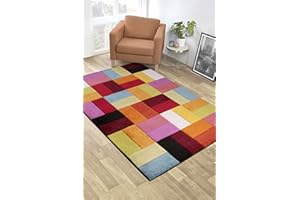 LORD OF RUGS Quality Handcarved Geometric Design Rainbow Bedroom Living Room Multi Coloured Rug Largo Multi Medium 120x170 cm (4'x5'6")
