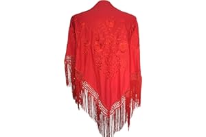 La Senorita Hiszpański szal Manton haftowany, chusteczki Flamenco do sukienki Fair, Sevillana lub Flamenco, rozmiar L [190 x 90 cm], dla wszystkich grup wiekowych, dla dziewcząt i kobiet,