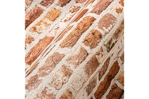 A.S. Création Papier Peint Intissé en Optique de Brique - Rouge, Orange et Blanc - Pour Différentes Pièces - 10,05 m x 0,53 m