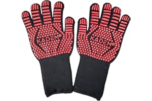 Kadem® Guantes de barbacoa unisex para hombre y mujer, resistentes al calor hasta 800 °C, guantes para horno, guantes de chimenea, guantes de cocina, guantes de cocina, guantes de cocina, guantes de