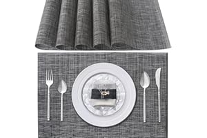 Poligono Zmywalne Podkładki Stołowe, zestaw 6 sztuk PVC Podkładki Śniadaniowe, Antypoślizgowe, Odporne na Ciepło, Do Stołu Kuchennego, Ciemny szary