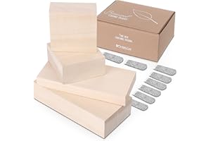 KMBRGH Basswood Carving Blocks 4 Large pcs Linden Wood Whittling Kit for Beginners and Professionals, Lime Wood Carving Set, Wooden Planks for DIY, With Finger Protectors And Sandpaper Hobby Wood Carving Kit