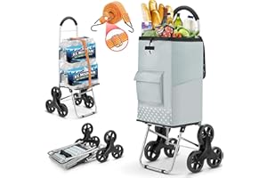 Popolic Chariot de Courses - 2 en 1 Chariot de Courses Pliable Capacité 75L et Surcharge 50kg - Chariot Marché 3 Roues de Chaque Côté - Chariot à roulettes Cordon élastique Réglable Gris