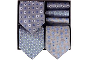 BRERA 67-3 Pezzi Cravatta Uomo elegante + 3 Pezzi fazzoletto da taschino uomo, Set uomo con confezione regalo, Cravatte e Pochette Classiche