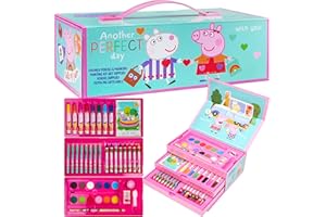 Peppa Pig Valigetta Colori per Bambini, Kit Colori per Disegnare e Dipingere, Set Pennarelli Bambini + Matite Pastelli Acquerelli, Regali Creativi Per Bambina