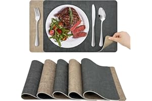 KitchenBoss Platzsets Abwaschbar Tischsets Abwaschbar: Platzdeckchen und Untersetzer 6er Set Hitzebeständig Tischset rutschfest Doppelseitigen Platzset (Grau Aprikose) 43x30cm,10x10cm