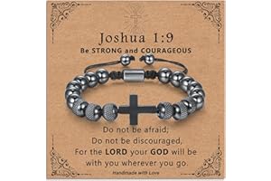 ilasif Cross Bracelet Christening Gifts for Boy, Adjustable Woven Bead Son Bracelet Gifts for Teen Boys, Birthday Baptism Christmas Christian Gift for Son Grandson Nephew Brother Friends