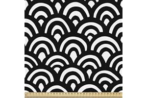 ABAKUHAUS Astratto Tessuto a Metraggio, Giapponesi Waves Seigaiha, Tessuto Decorativo per Tappezzeria e Accenti Casa, 1 m, Grigio e bianco