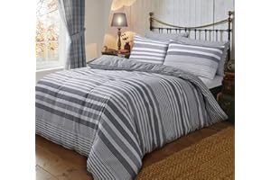 Sleepdown Flanelowe paski szara dwustronna miękka poszwa na kołdrę zestaw pościeli z poszewką na poduszkę - pojedynczy (135 cm x 200 cm), bawełna