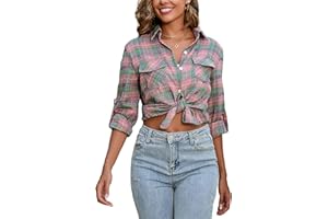 Yukiuiny Bluzka w kratkę 100% Bawełna Kobiety Bucheron Western T Shirt Casual Classic Retro Scottish Flanela Bluzka Vintage Kamizelka