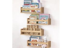 NATURE SUPPLIES Set mit 4 Naturholzregalen für Kinderzimmer, 41 cm, Massivholz, ideal für Bücher, Spielzeug und Dekoration, Wandregal für Kinder, perfekt für Aufbewahrung und Organisation im Raum
