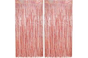FAIRYMAIDEN 2 Pièces RoseGold Rideau Métallique Frange, Métallique Tinsel Or Rose, Rideaux à Franges en Aluminium, Toile de Fond pour Baby Shower, Decoration Anniversaire, Anniversaire Party, Photographie