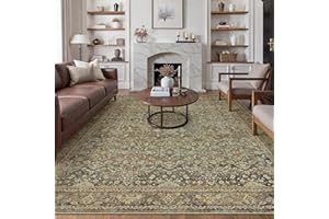 PureCozy Vintage Rugs Living Room Large Area Rug 240x300cm Brown Bedroom Machine Washable Non Slip Soft Carpet Livingroom Kitchen Hall Lounge Dining Room Indoor Low Pile Carpets