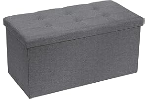 Requena Linen Fabric Ottoman, Folding Storage Footstool with Box, 76 x 38 x 38cm, Dark Grey