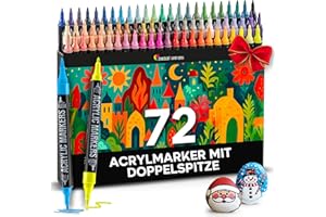 ‎ZENACOLOR Zenacolor - 72 Farben Acrylstifte für Steine Wasserfest - mit Doppelspitze - Feine und Pinsel - Für Verschiedene Oberflächen Geeignet - Multimarker Acryl