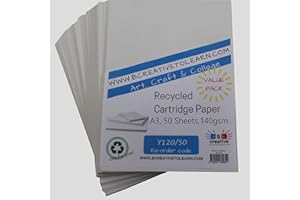 BCreativetolearn Cartucho De Papel De Arte Reciclado 100% Ecológico Gran Papel De Arte 140GSM Paquete De 50 Hojas |Blanco|A3