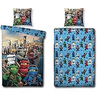 Lego Ninjago Bettwäsche Set für Jungen · Kinderbettwäsche 135x200 80x80 cm aus 100% Baumwolle mit Reißverschluss · Motiv Asse