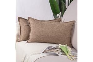 Madizz Juego de 2 Suave Lino Decorativo Funda de cojíns Lujo Estilo Fundas de Almohada para el sofá Dormitorio Marrón Claro Rectangular 40 x 60 cm