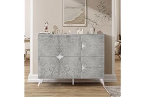 Wyibwy Moderno Credenza Cucina con 4 cassetti e 4 ante,credenza con forma speciale del pannello, colori misti,Credenza Soggiorno 120x 35.5x 94 cm,per soggiorno,sala da pranzo,Grigio