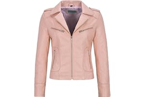 SMART RANGE Ladies's Real Leather Jacket Baby Pink Napa Biker Motorcycle Short Style 9823