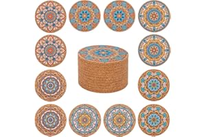 STARUBY 12 Pcs Cork Coasters, Coasters for Drinks, Coasters for Coffee Table, for Drinks Absorbent Kitchen Dining Room Decoration 10cm Round