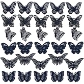 30 Pieces Butterfly Lace Appliques Lace Organza Embroidery Butterfly Applique Patches for Clothing Wedding Bridal Dress Crafts Clothing Hair Accessories Black