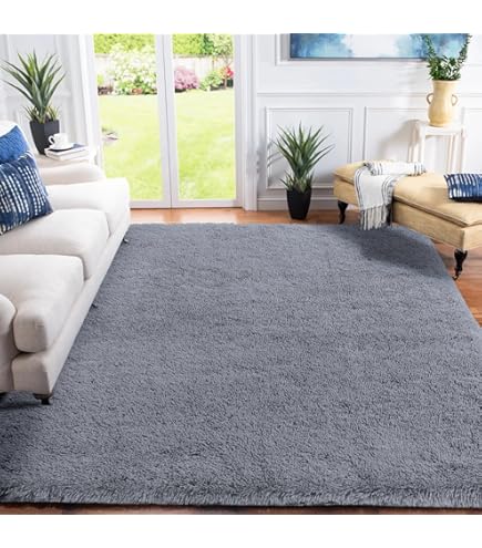 Highdi Langflor Teppich Grau - Flauschiger Shaggy Teppich Waschbar Für Wohnzimmer & Schlafzimmer