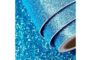 FunStick 40CM X 6M Glitter Wallpaper Light Blue Samoprzylepna tapeta do sypialni Pokój Chłopcy Dziewczynki Naklejki Folia brokatowa do mebli Folia samoprzylepna do mebli Niebieska folia