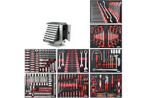 Mephisto Tool Trolley Workshop Trolley with 8 Drawers of which 8 Drawers Filled with Tools such as Wrench, Ratchet with Nut Box, Ring Spanner etc. in Soft Inlays in Carbon Look