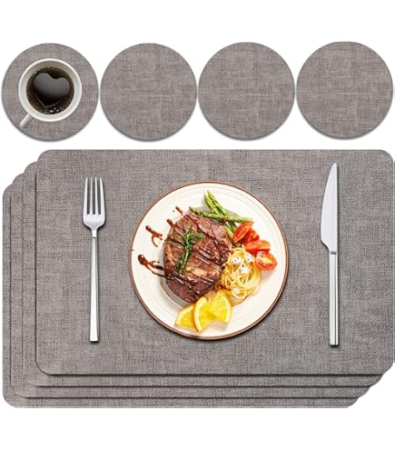 Pure Joy Placemats, afwasbaar, wit, antislip, hittebestendig, PU-leer, placemats en onderzetters voor thuis, keuken en eettafel, 43 x 30 cm, set van 6