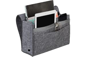 Relaxdays Betttasche, zum Einhängen, 6 Fächer, 4 Klettverschlüsse, Filz, Bett Organizer HBT 27x31,5x11,5 cm, dunkelgrau